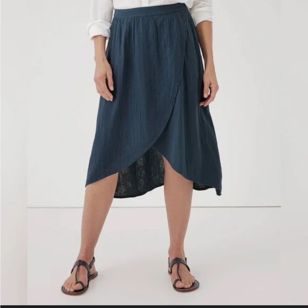 PACT Coastal Wrap Knee Length Cotton Skirt In French Navy Size XLG Women's